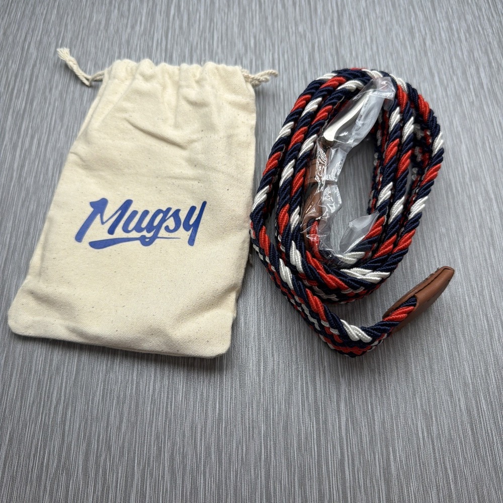 Mugsy‎ Stretch Woven Braided Belt Mens Red White Blue Elastic Leather One Size